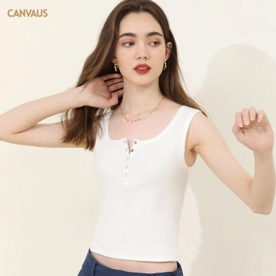 Sweet and Spicy Style Vest Decorated with Threaded Cotton Buttons 02