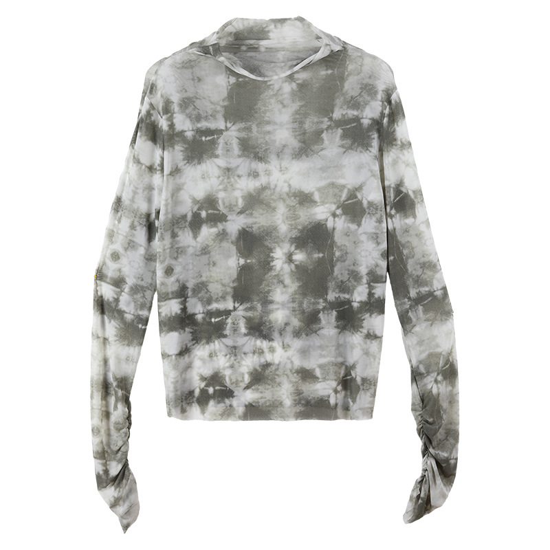Half-High Collar Tie-Dyed Mesh Long Sleeve Top