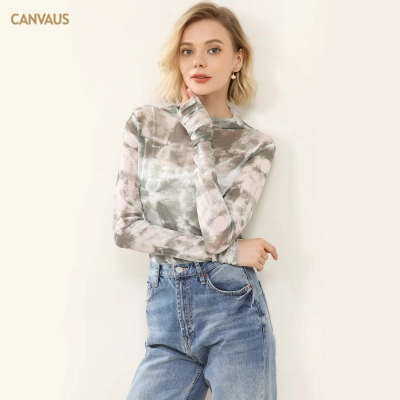 Half-High Collar Tie-Dyed Mesh Long Sleeve Top 02