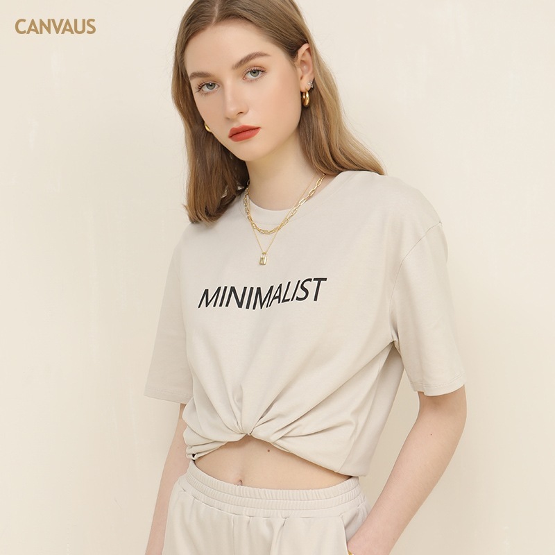 Letter-Print Loose Summer Round-Neck Cotton Short-Sleeved T-Shirt