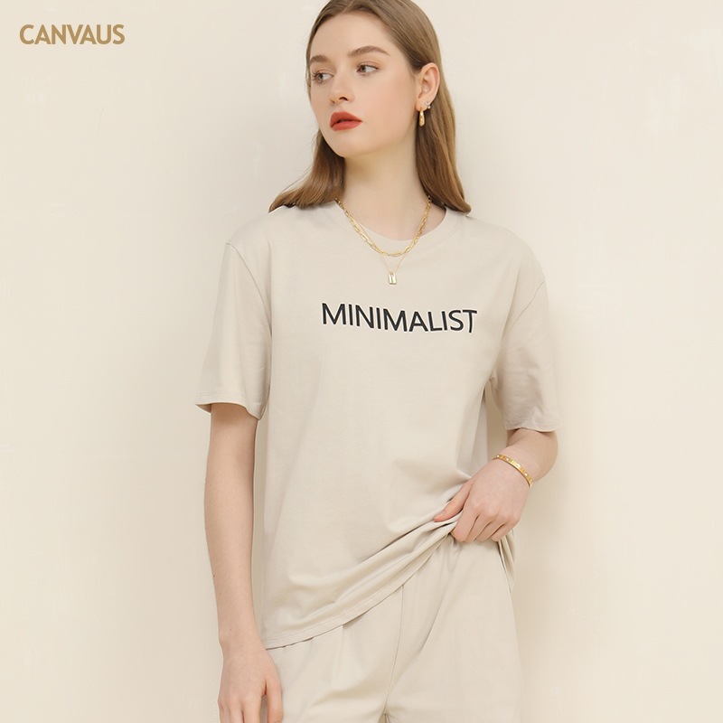 Letter-Print Loose Summer Round-Neck Cotton Short-Sleeved T-Shirt