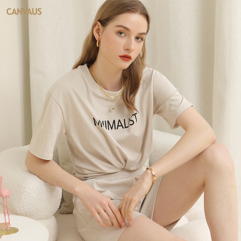 Letter-Print Loose Summer Round-Neck Cotton Short-Sleeved T-Shirt