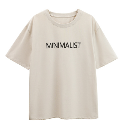 Letter-Print Loose Summer Round-Neck Cotton Short-Sleeved T-Shirt 01