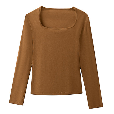 Long-Sleeved Retro Square-Neck Slim-Fit T-Shirt 01
