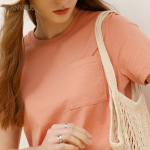 Loose Cotton T-Shirt with Pockets and Round Neck