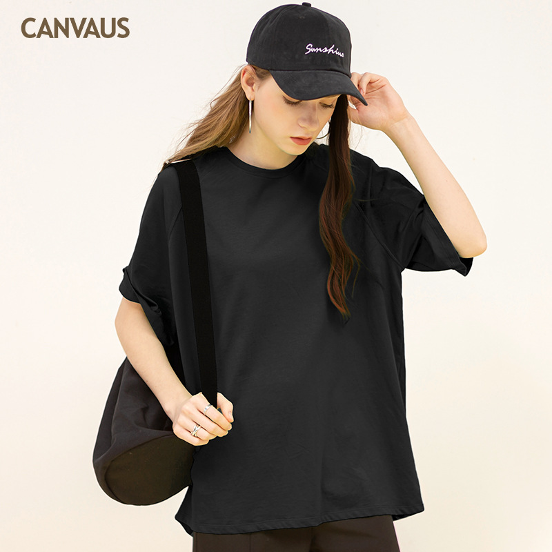 Loose Harajuku-Style Round-Neck Mid-Length Short Sleeve Top