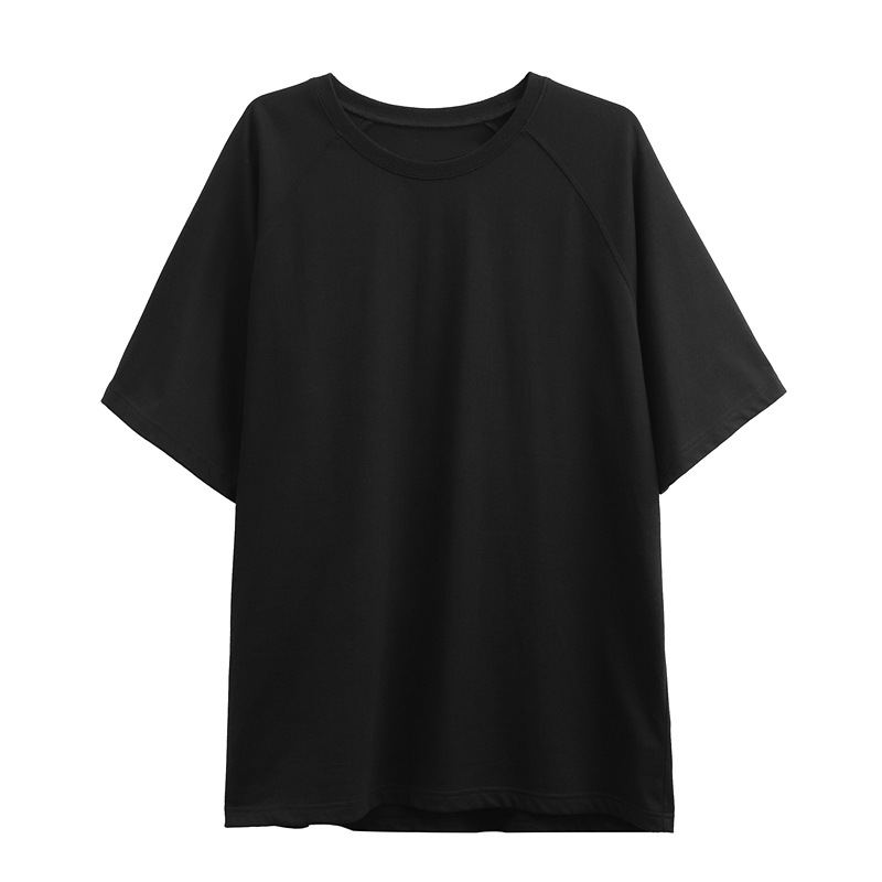 Loose Harajuku-Style Round-Neck Mid-Length Short Sleeve Top
