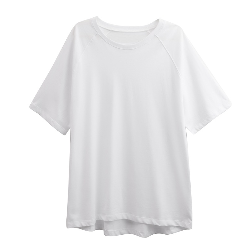 Loose Harajuku-Style Round-Neck Mid-Length Short Sleeve Top