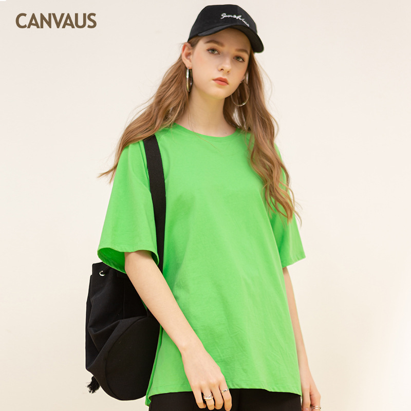 Loose Harajuku-Style Round-Neck Mid-Length Short Sleeve Top