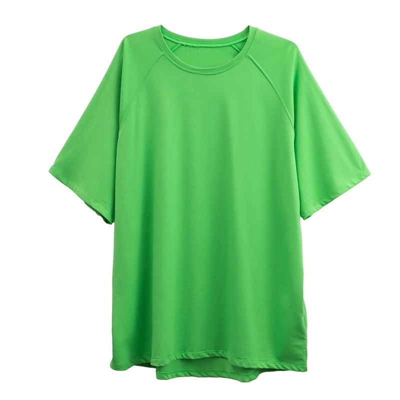 Loose Harajuku-Style Round-Neck Mid-Length Short Sleeve Top
