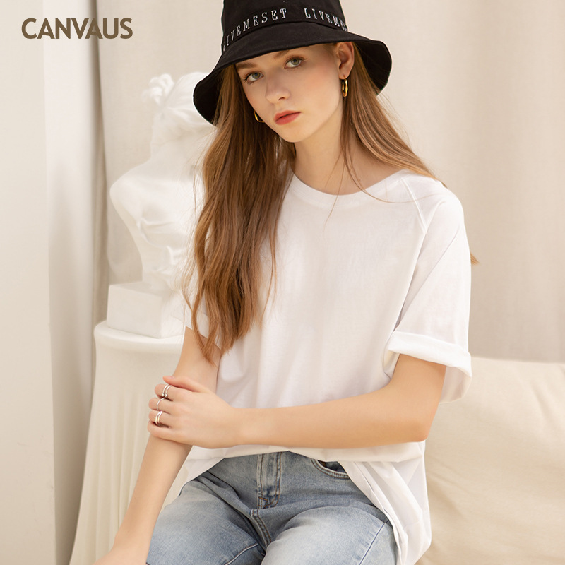 Loose Harajuku-Style Round-Neck Mid-Length Short Sleeve Top