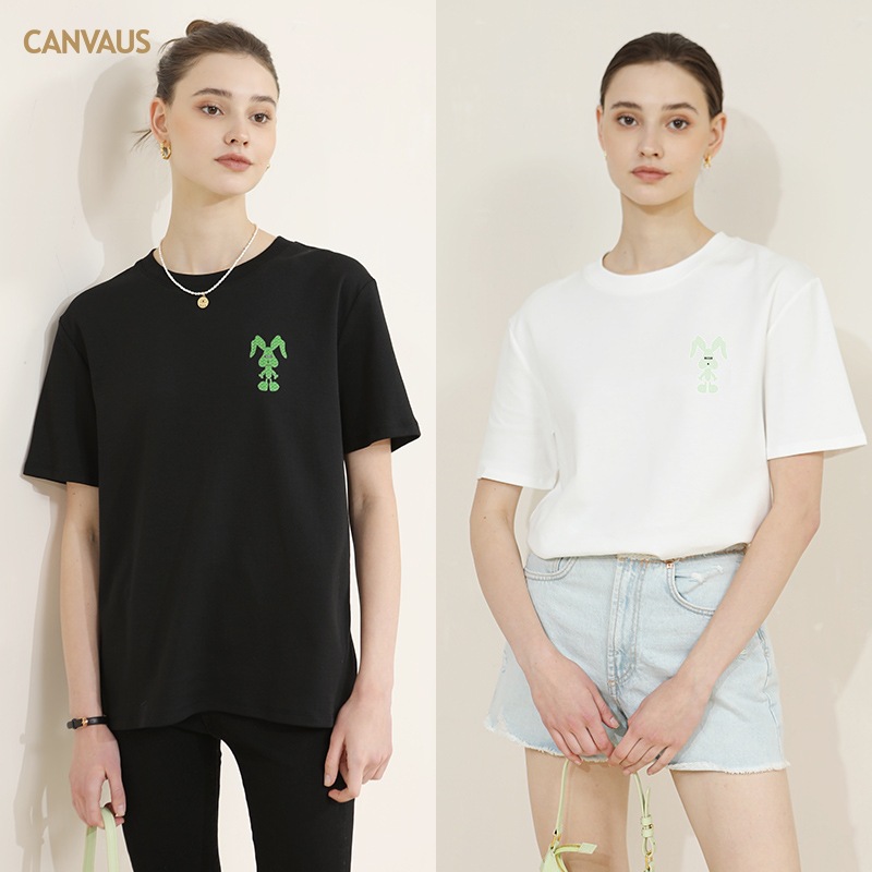 Loose Round-Neck Rabbit Print T-Shirt