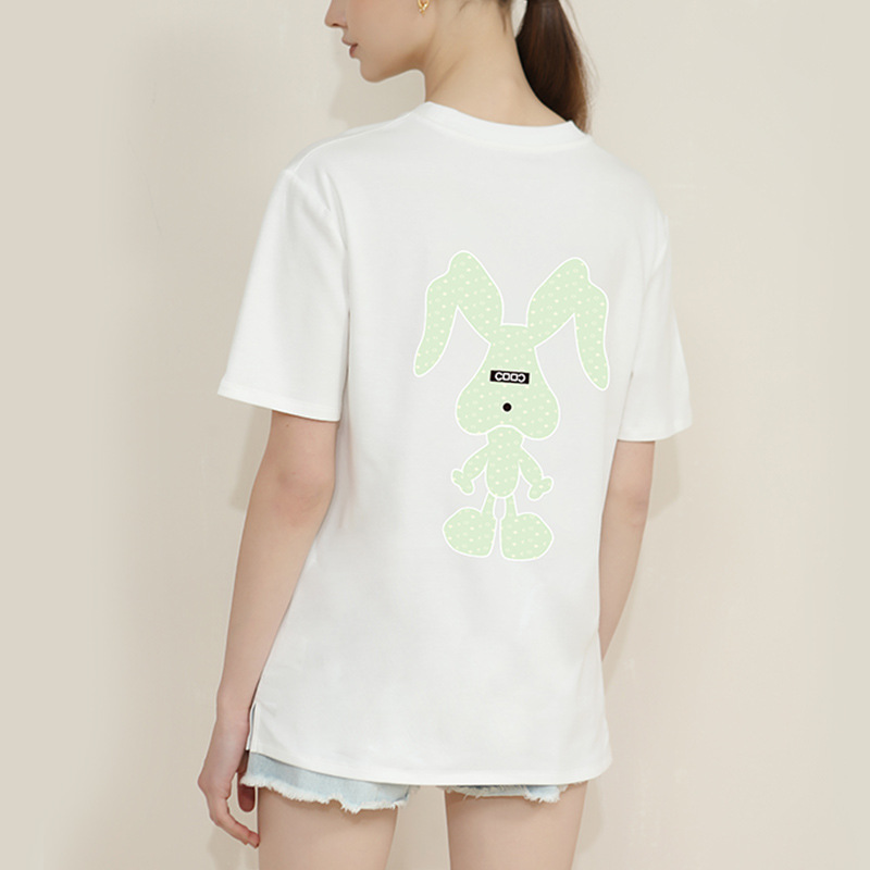 Loose Round-Neck Rabbit Print T-Shirt