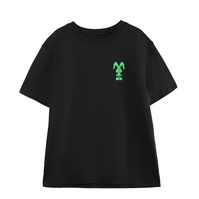 Loose Round-Neck Rabbit Print T-Shirt 01