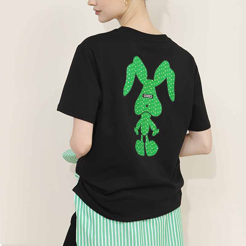 Loose Round-Neck Rabbit Print T-Shirt