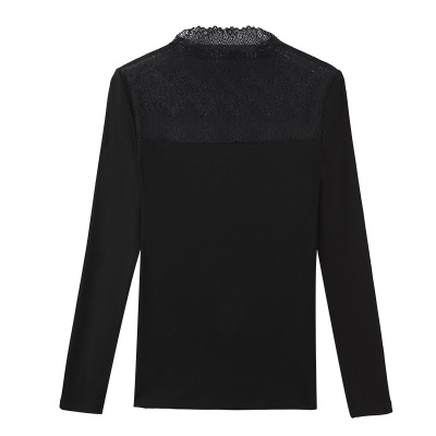 New Semi-High Neck Patchwork Long-Sleeved Lace Base Shirt T-Shirt 01