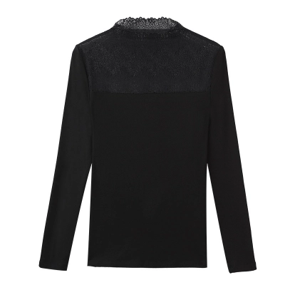 New Semi-High Neck Patchwork Long-Sleeved Lace Base Shirt T-Shirt 01