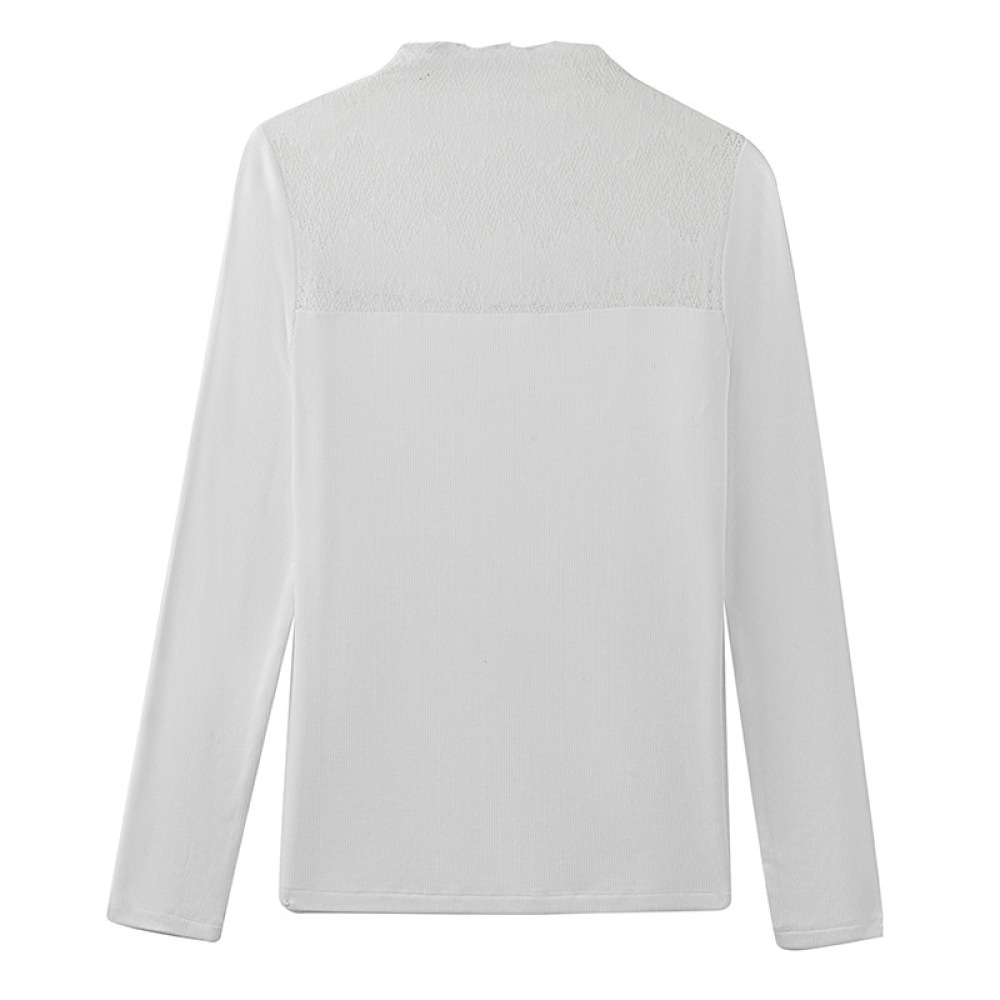 New Semi-High Neck Patchwork Long-Sleeved Lace Base Shirt T-Shirt