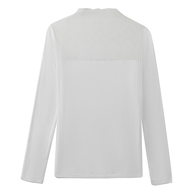 New Semi-High Neck Patchwork Long-Sleeved Lace Base Shirt T-Shirt