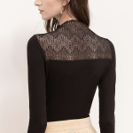 New Semi-High Neck Patchwork Long-Sleeved Lace Base Shirt T-Shirt