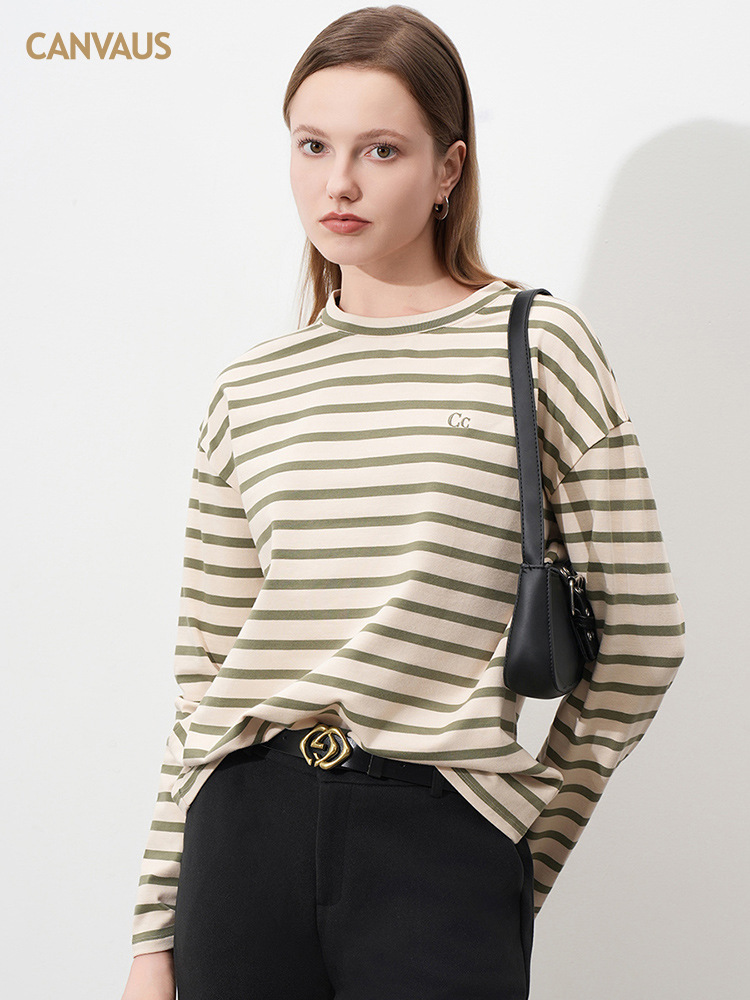New Striped Long-Sleeved T-Shirt for Women's Wear