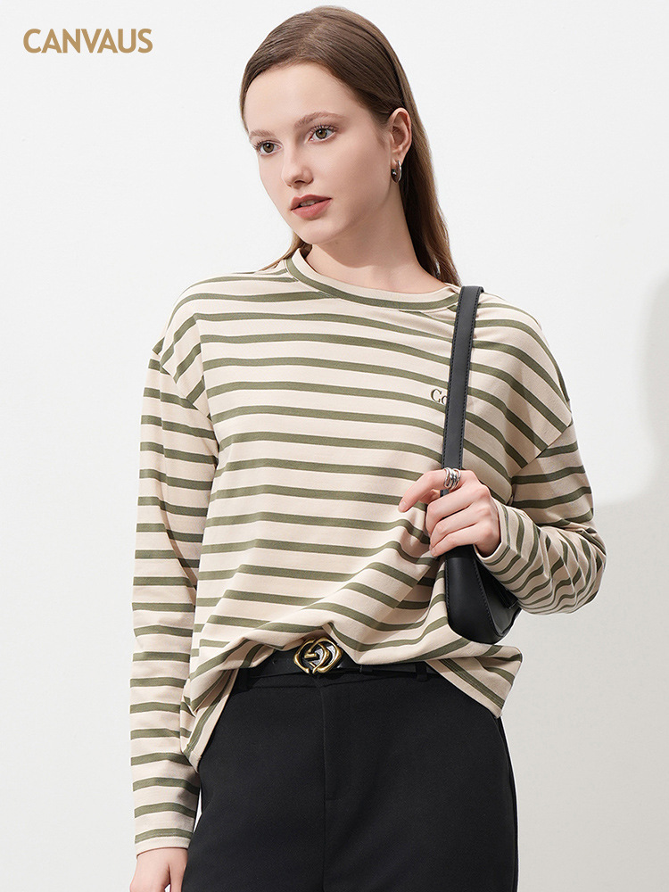 New Striped Long-Sleeved T-Shirt for Women's Wear
