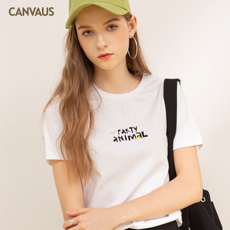 Pure Cotton Short-Sleeved T-Shirt with Stylish Letter Patterns