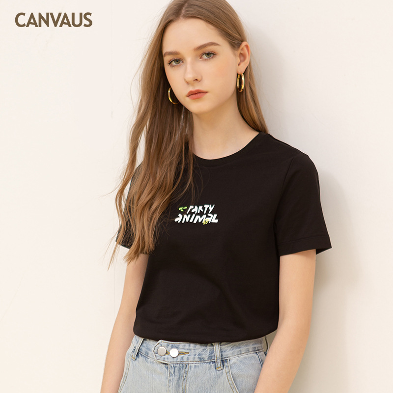 Pure Cotton Short-Sleeved T-Shirt with Stylish Letter Patterns