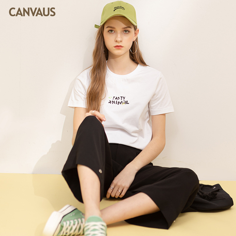 Pure Cotton Short-Sleeved T-Shirt with Stylish Letter Patterns