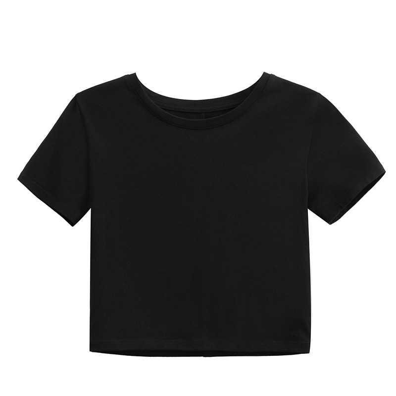 Short Round-Neck Crop Cord Short-Sleeved T-Shirt