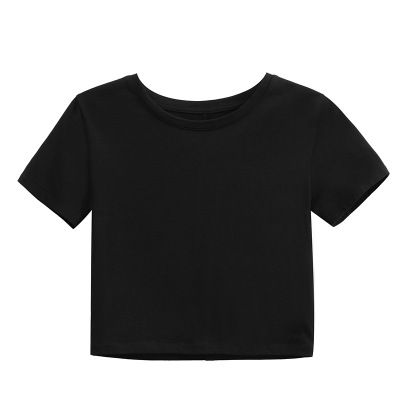 Short Round-Neck Crop Cord Short-Sleeved T-Shirt 02