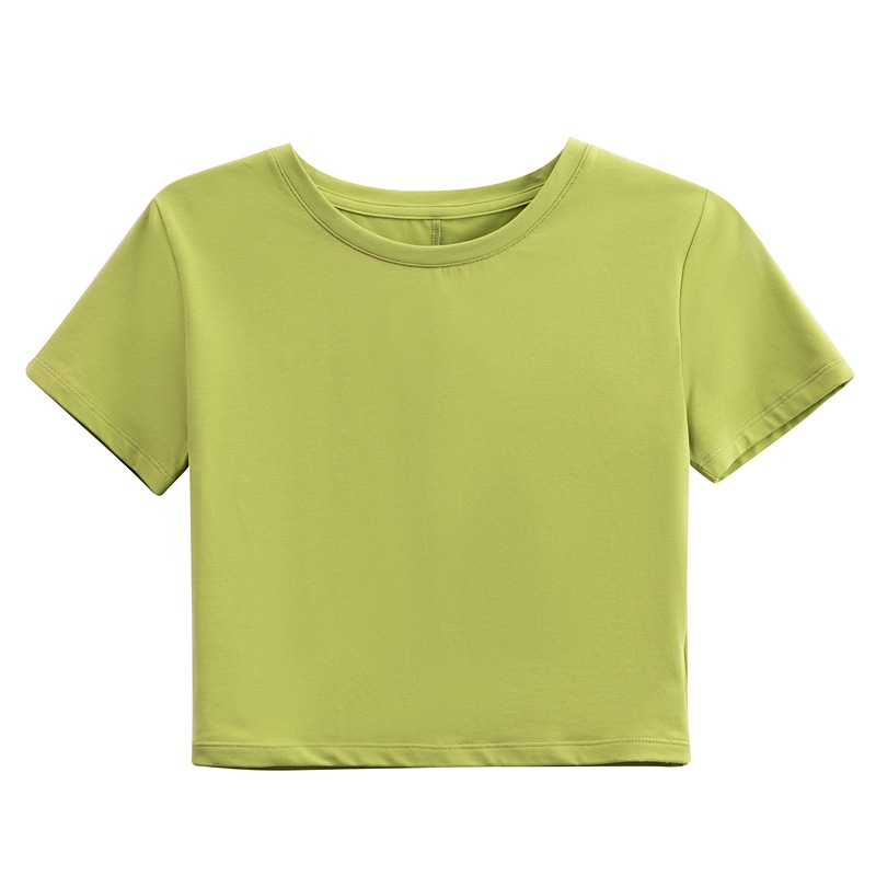 Short Round-Neck Crop Cord Short-Sleeved T-Shirt