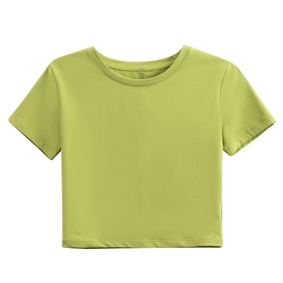 Short Round-Neck Crop Cord Short-Sleeved T-Shirt 01