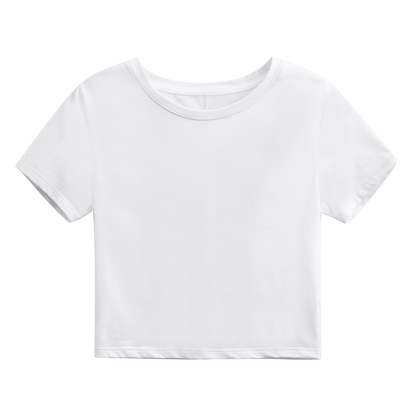 Short Round-Neck Crop Cord Short-Sleeved T-Shirt