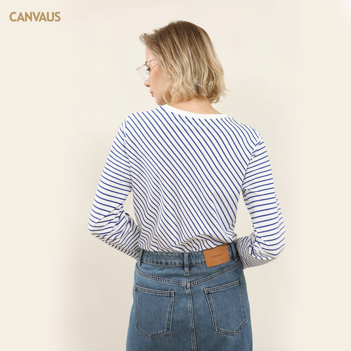 Striped Navy Style Round-Neck Long-Sleeved T-Shirt