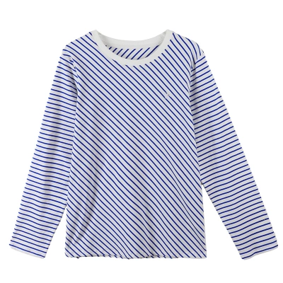 Striped Navy Style Round-Neck Long-Sleeved T-Shirt 01