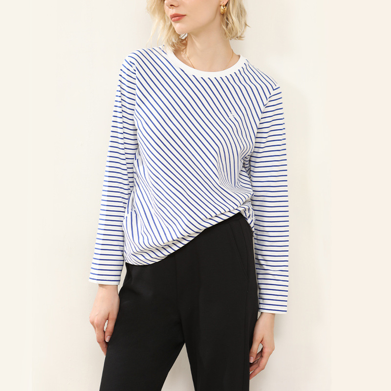 Striped Navy Style Round-Neck Long-Sleeved T-Shirt