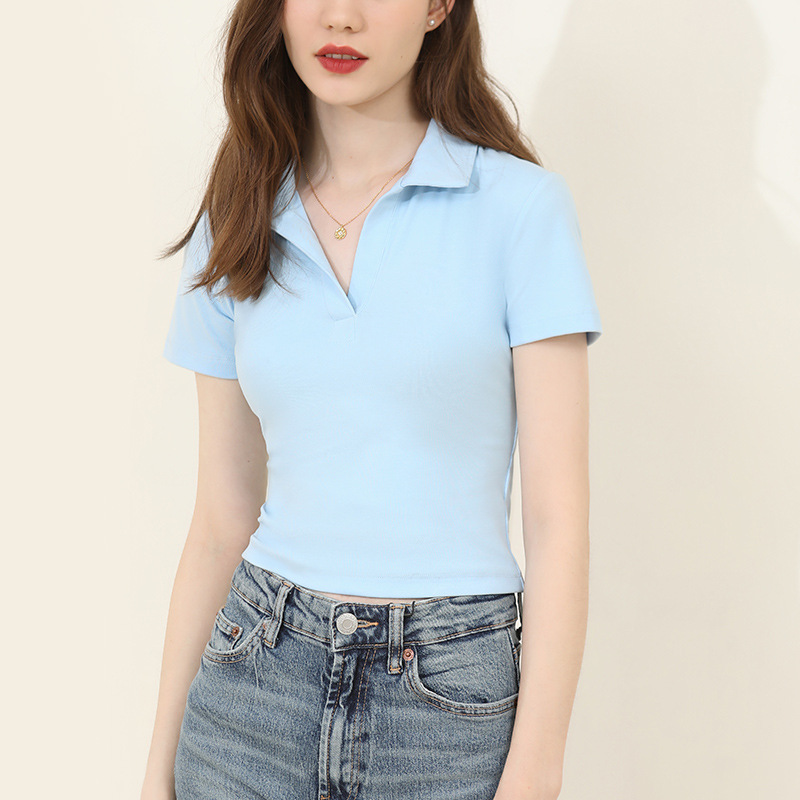 Sweet and Hot Girl Polo Neck Short-Sleeved T-Shirt