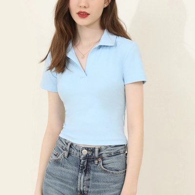 Sweet and Hot Girl Polo Neck Short-Sleeved T-Shirt 02