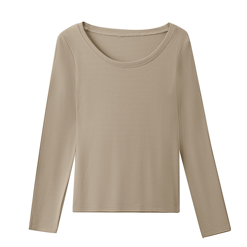 Women's Long-Sleeved Round-Neck Double-Sided Fleece Basic T-Shirt