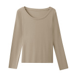 Women's Long-Sleeved Round-Neck Double-Sided Fleece Basic T-Shirt