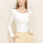 Women's Long-Sleeved Round-Neck Double-Sided Fleece Basic T-Shirt