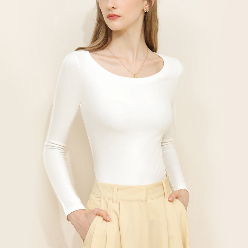 Women's Long-Sleeved Round-Neck Double-Sided Fleece Basic T-Shirt