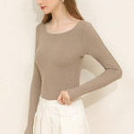 Women's Long-Sleeved Round-Neck Double-Sided Fleece Basic T-Shirt