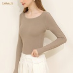 Women's Long-Sleeved Round-Neck Double-Sided Fleece Basic T-Shirt