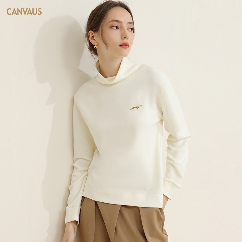 German Velvet Warm Loose Letter High-Neck Long-Sleeved Top