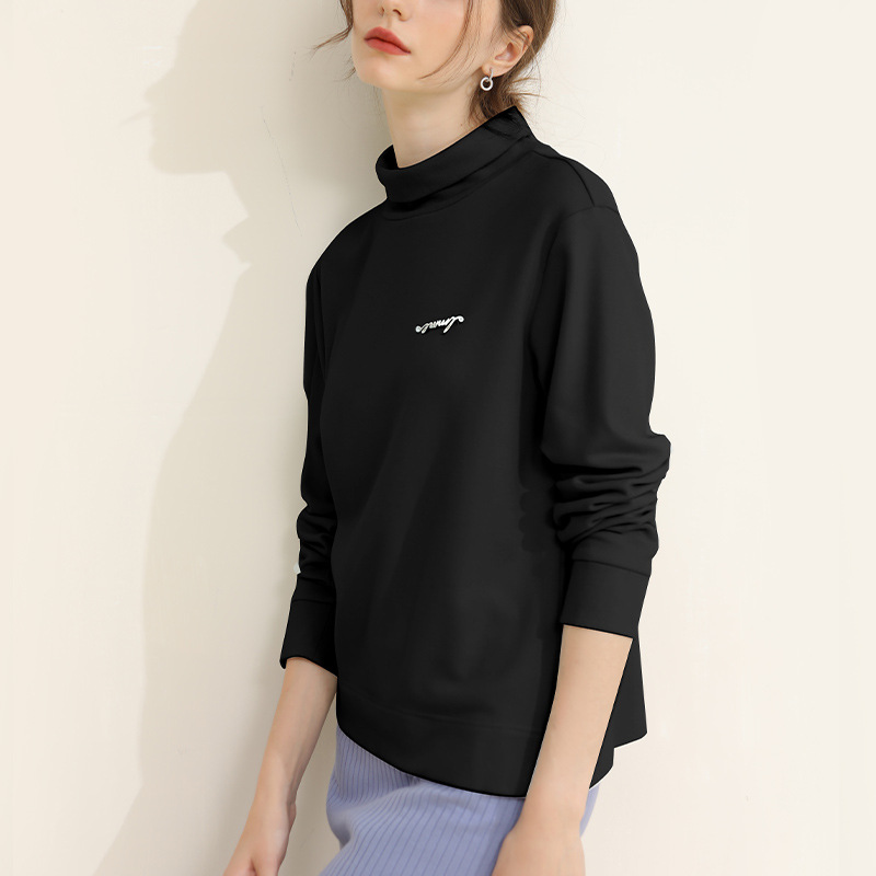 German Velvet Warm Loose Letter High-Neck Long-Sleeved Top