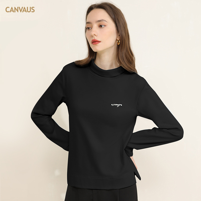 German Velvet Warm Loose Letter High-Neck Long-Sleeved Top