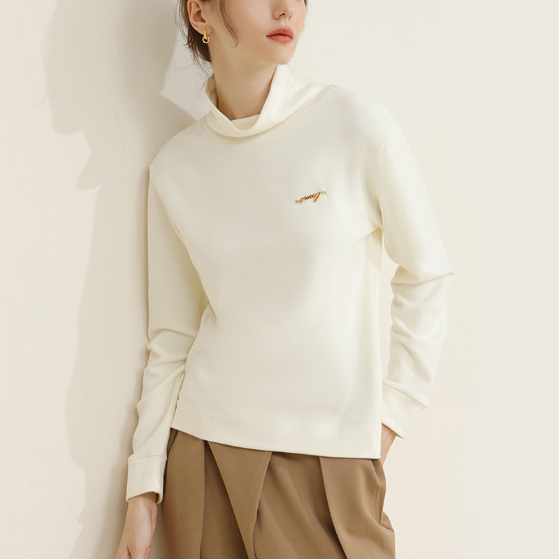 German Velvet Warm Loose Letter High-Neck Long-Sleeved Top