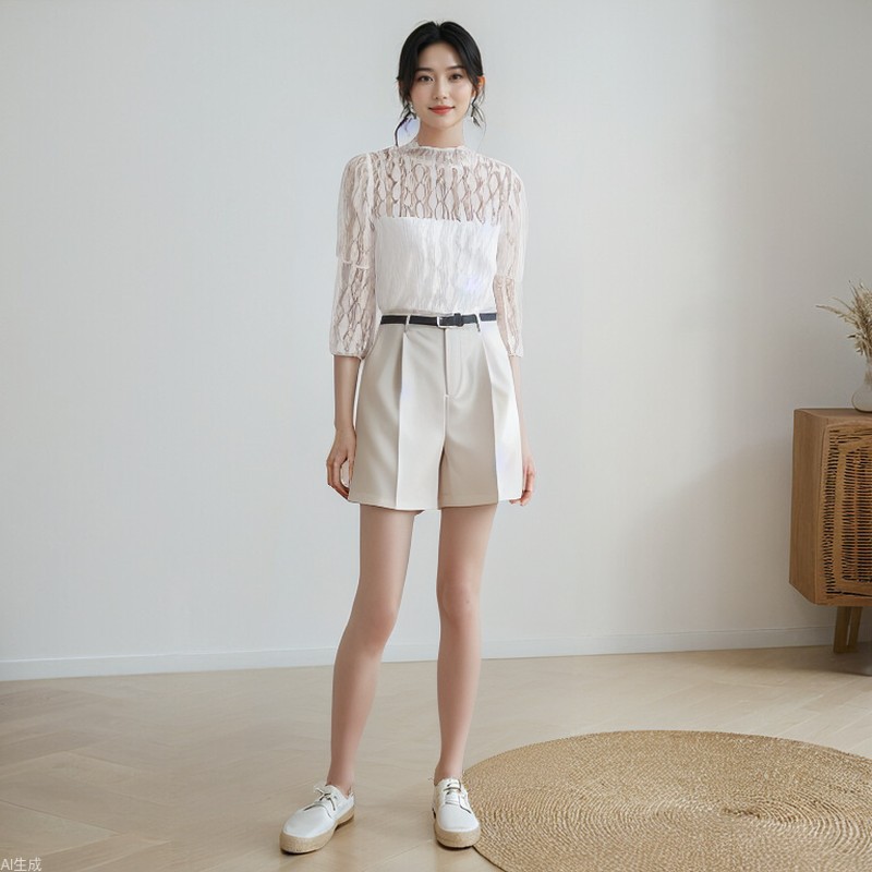 Lace Gauze Net Half-High Neck Long Sleeve Inner Shirt